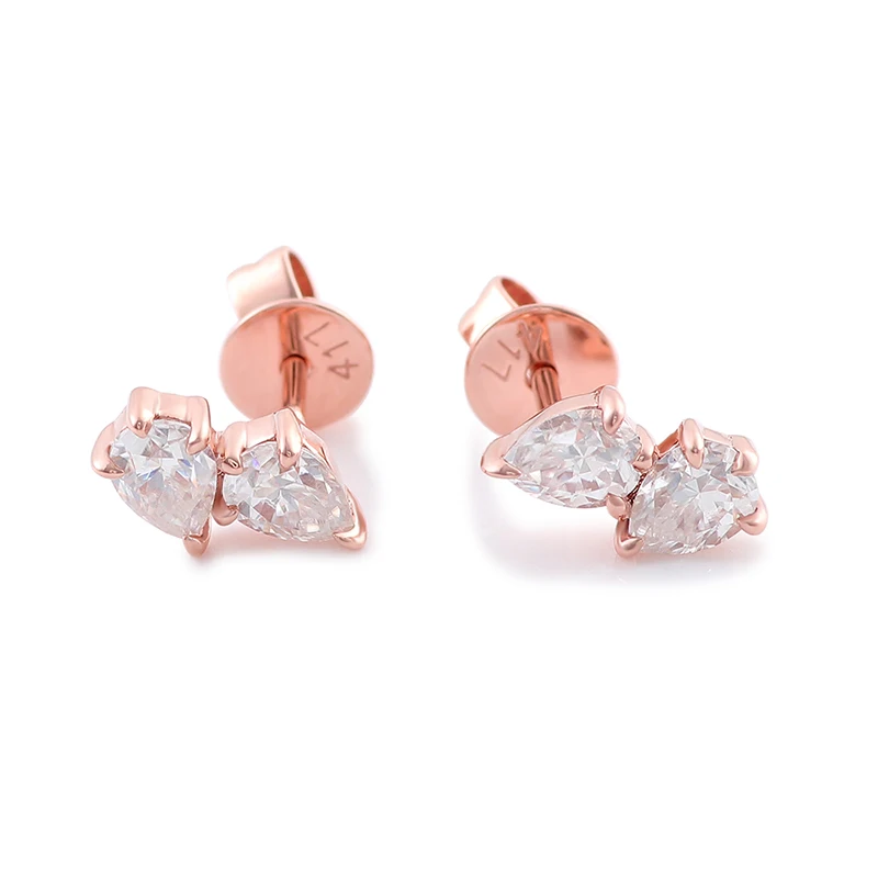 

Special Design Stud Earrings Daily Wear Rose Real Gold 10K Pear Moissanite 1.2Carat Total Women Earrings Studs