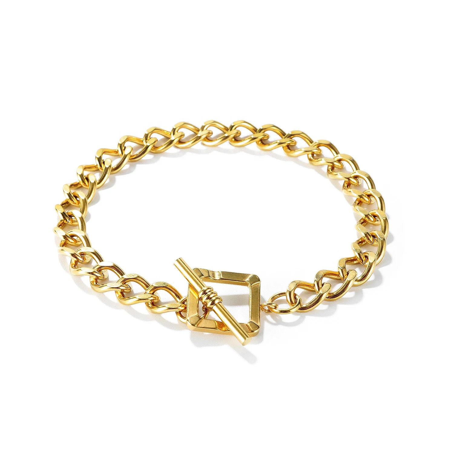 

Niche design square buckle thick chain bracelet simple stainless steel bracelet for girls, Silver & gold