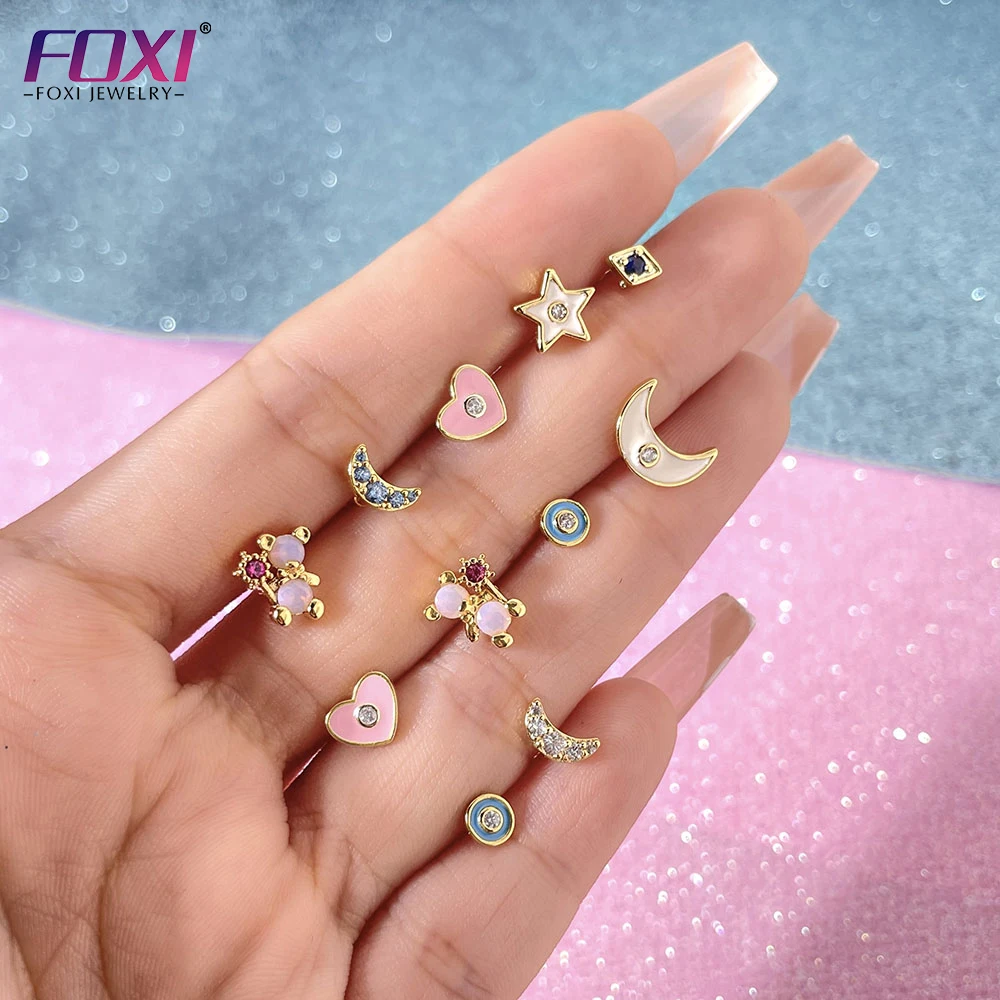 

FOXI fashion cute jewelry set gold plated zircon cz small stud earrings for kids and women