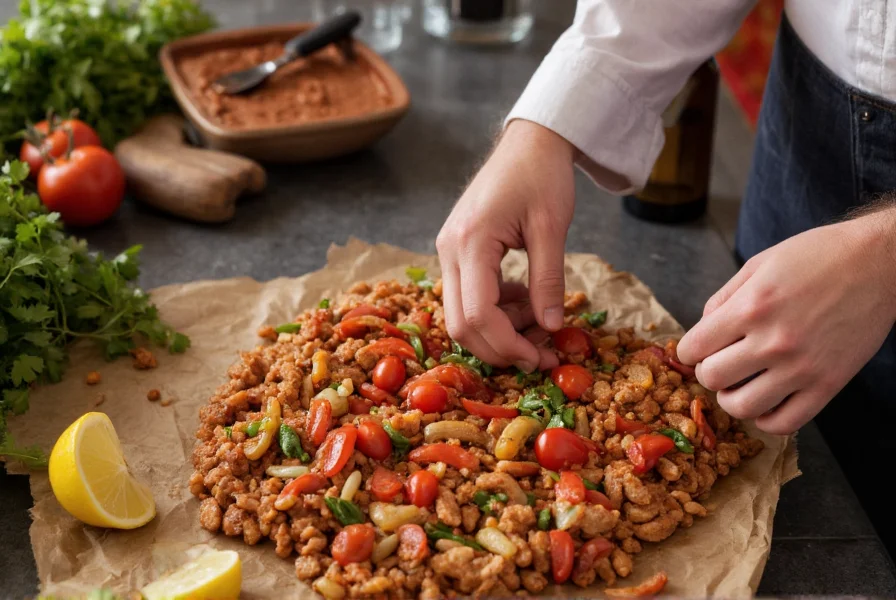 Kevin Curry preparing protein chili in kitchen with fresh ingredients