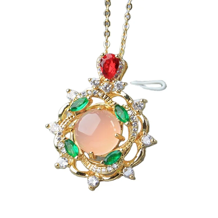 

Gold Turn Pendant Red And Green Chalcedony Women'S Necklace Women'S Temperament Water Drop Gold Inlaid Clavicle Necklace