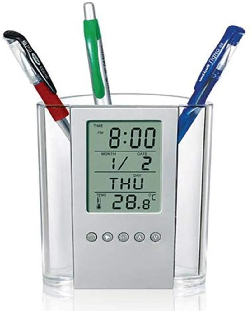 

In Stonck Office Desktop Calendar Pen Holder Desk Digital Alarm Clock