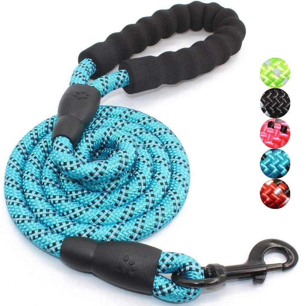 

Strong reflective dog durable climbing rope leash with upgraded soft padded handle, Black, blue, green, purple, red and pink or customzed colors