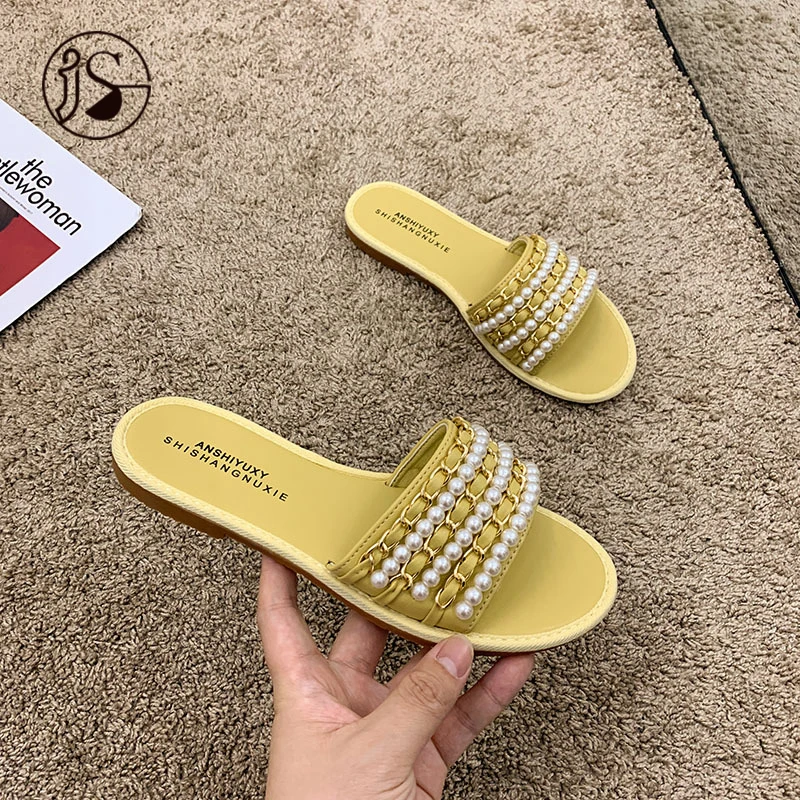 

Custom fashion women slippers sandals casual pearl home slippers dazzling lightweight slippers for women, Customized color