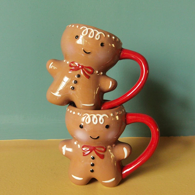 

Gingerbread Man Mug Christmas Ceramic Tea Mugs 3D Gingerbread Man Ceramic Cup Milk Coffee Water Cup, Customized