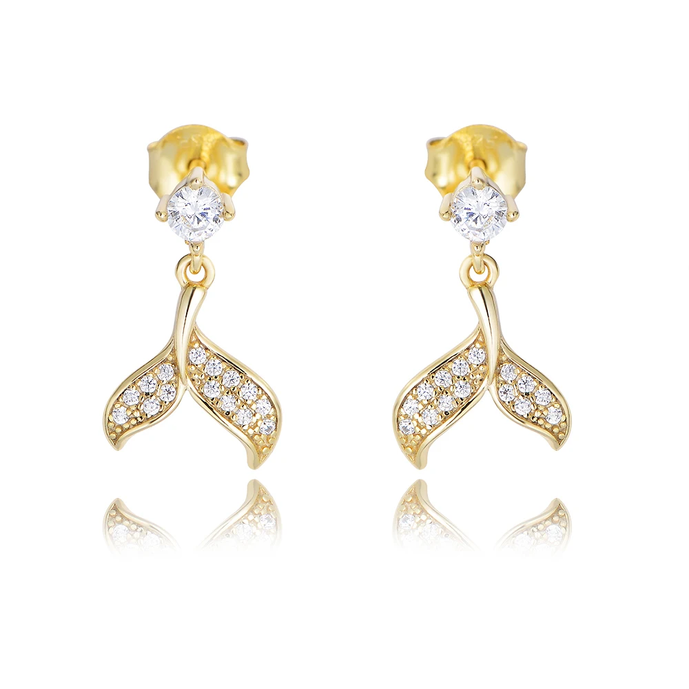 

New model hot selling Lovely 14K Gold Plated 925 Zirconia natural diamond Mermaid glitter Earring