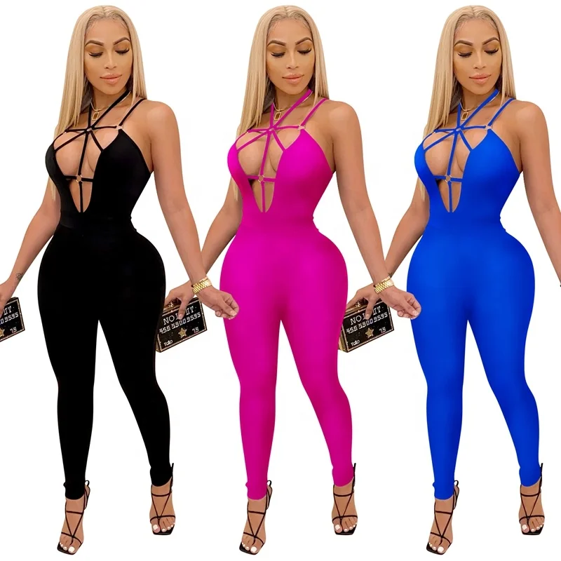 

2021 V-Neck Bandage Sleeveless Sexy Womens Jumpsuit Club Wear