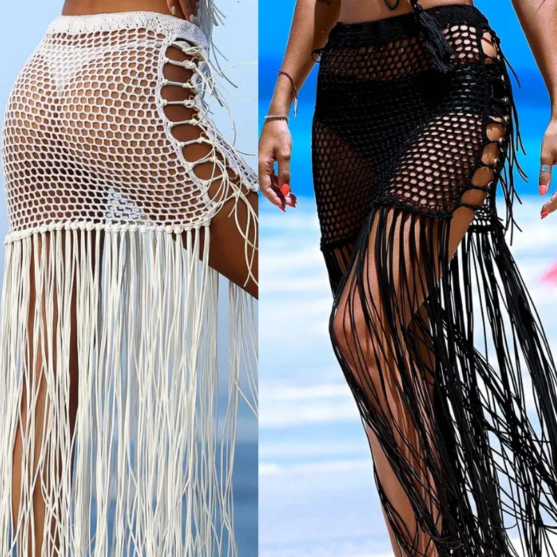 

Hot Selling Hollow Out Fringe Ring One Piece Solid Bathing Suits Women Crochet Knitted