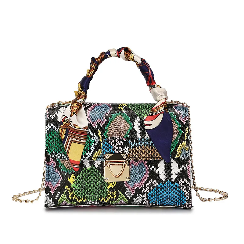 

2021 new fashion ladies snakeskin print chain shoulder bag serpentine handbag for women