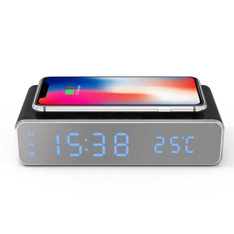 

10-watt wireless charger with wireless charging LED digital alarm clock, Black, silver, customized