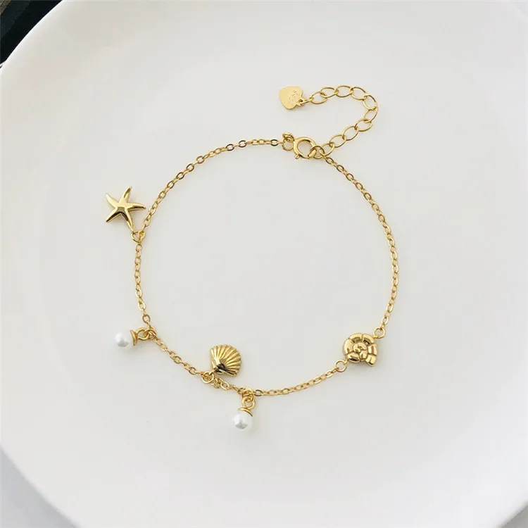 

s925 sterling silver bracelet ocean shell star element bracelet female shell bead bracelet, Picture shows