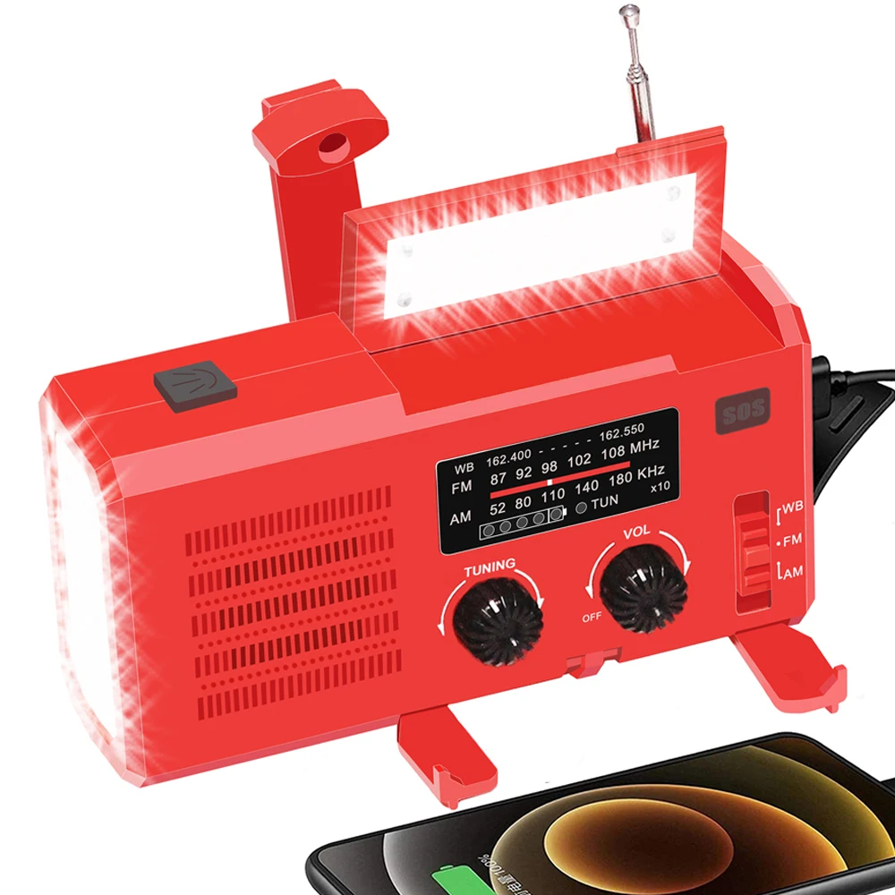 

Emergency Hand Crank Dynamo AM/FM Solar Rechargeable Radio With Multi-purpose COB Flashlight