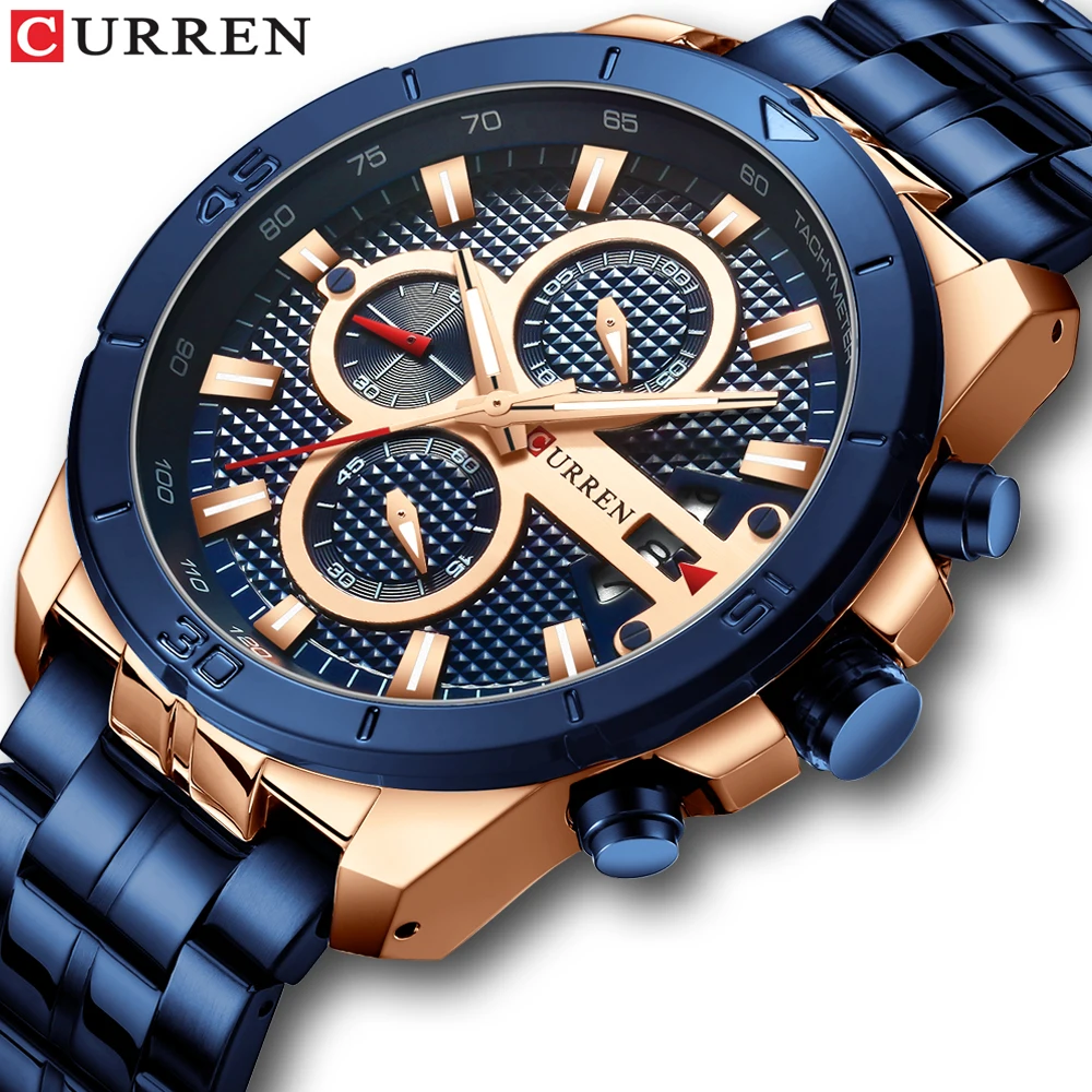 

CURREN 8337 Mens Luxury Business Quartz Watches Chronograph Calendar Auto Date Stainless Steel Wristwatch, 4 colors