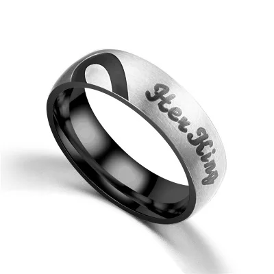 

New Design Half Peach Heart Couple Ring Rose Gold Color Black Titanium Steel King Queen Ring, 2 colors or custom