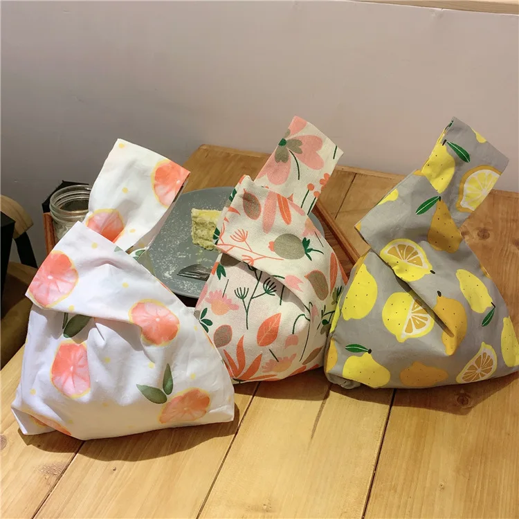 

Japanese Simple Style Lady Wrist Bag Lemon Fresh Flower Cotton Cloth Handbag
