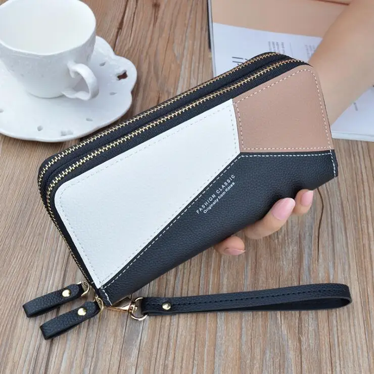 

Wholesale women double zipper clutch bag multifunction high capacity leather clutch bag fashion long wallets, 4 colors