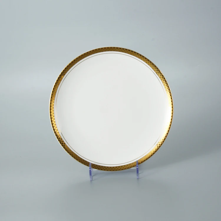 

Hot sale white gold rim ceramics porcelain hotel restaurant wedding tableware dinner charger plates, White with gold rim