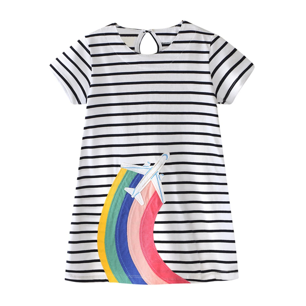 

Mudkingdom A Line Dress Striped Dress Rainbow Stylish Cotton Children Dress Girls