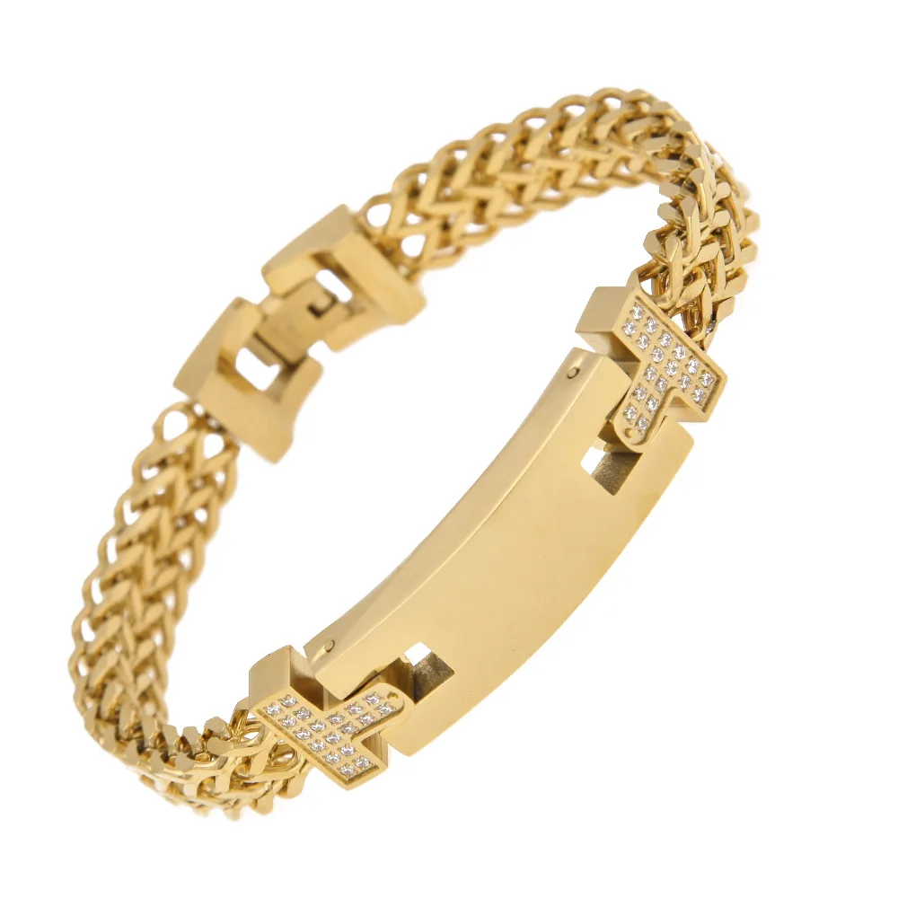 

Hip-hop jewelry color plated stainless steel zircon bracelet double keel chain wholesale