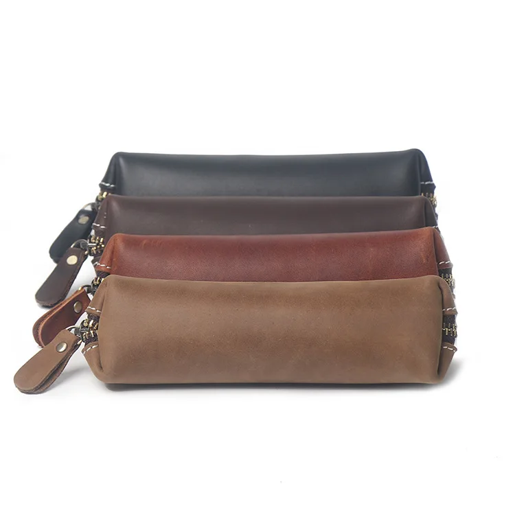 

Factory Direct Sales New First Layer Crazy Horse Leather Office Stationery Bag Simple Key Bag Leather Student Pencil Case