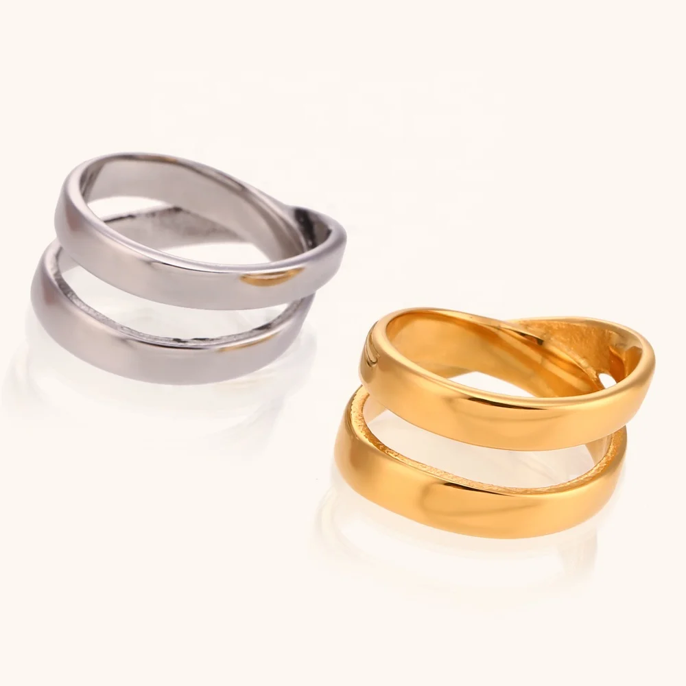 

Dingran MInimalist Jewelry Double Layer Cross Rings PVD Gold Plated Stainless Steel Fashion Ring Accessories