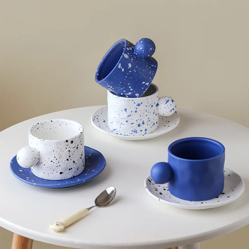 

Creative handmade splash-ink mugs ceramic mugs Nordic INS large capacity lovers personalized cups OEM, Bule/white