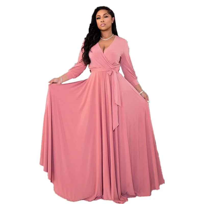 

240 skirt long sleeve large size dress for women 2021 spring and autumn new autumn dress mature fat sister design sense, Pink