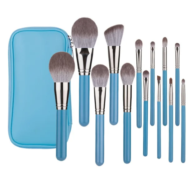 

HZM 13Pcs Best Selling Fashion Luxury custom and private label portable unique oval blue professional logo makeup brush set bag