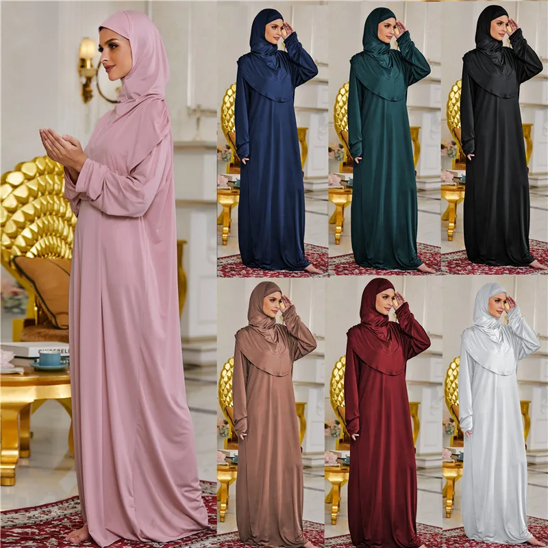 

New Islamic Clothing Muslim Long Women Kaftan EID Ramadan Maxi Robe Hooded Jilbab Prayer Dress Dubai Abaya, 8 colors in stock accepted customzied design