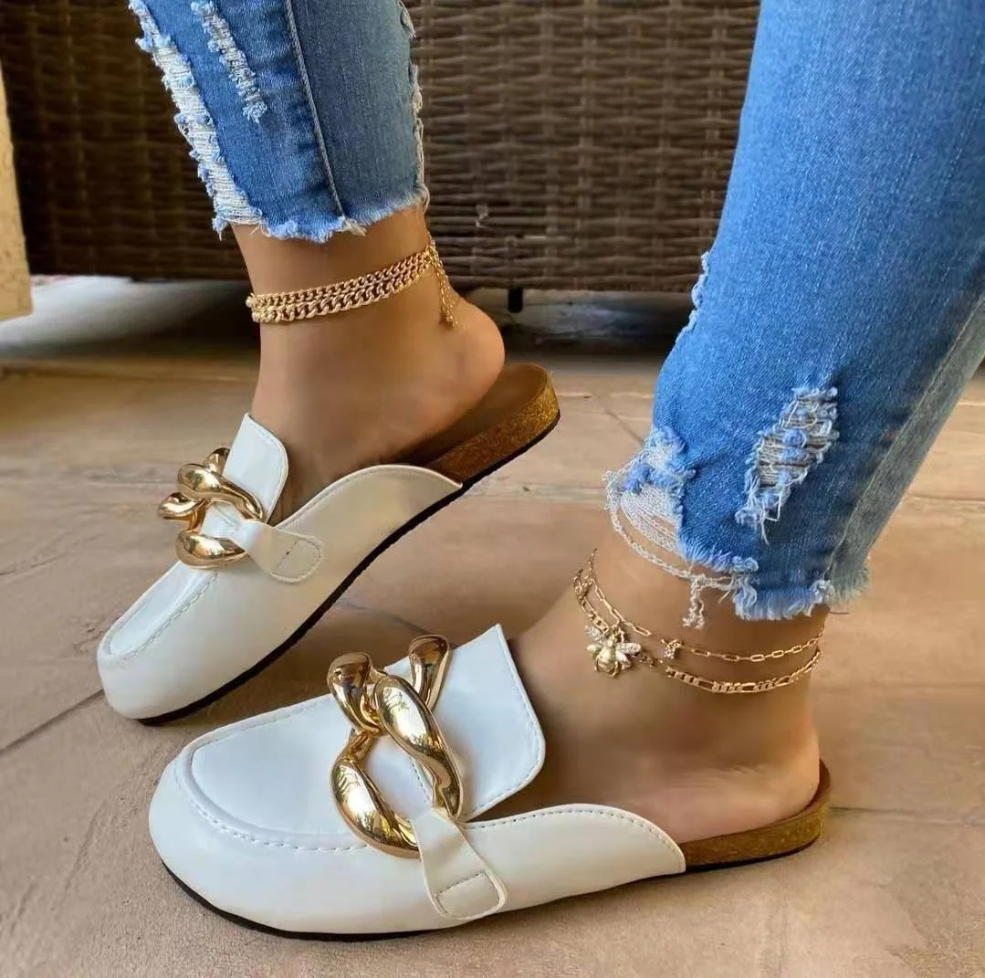 

2022 Trendy Women's Summer New Arrival Mental Flat Famous leather Designer Sandals