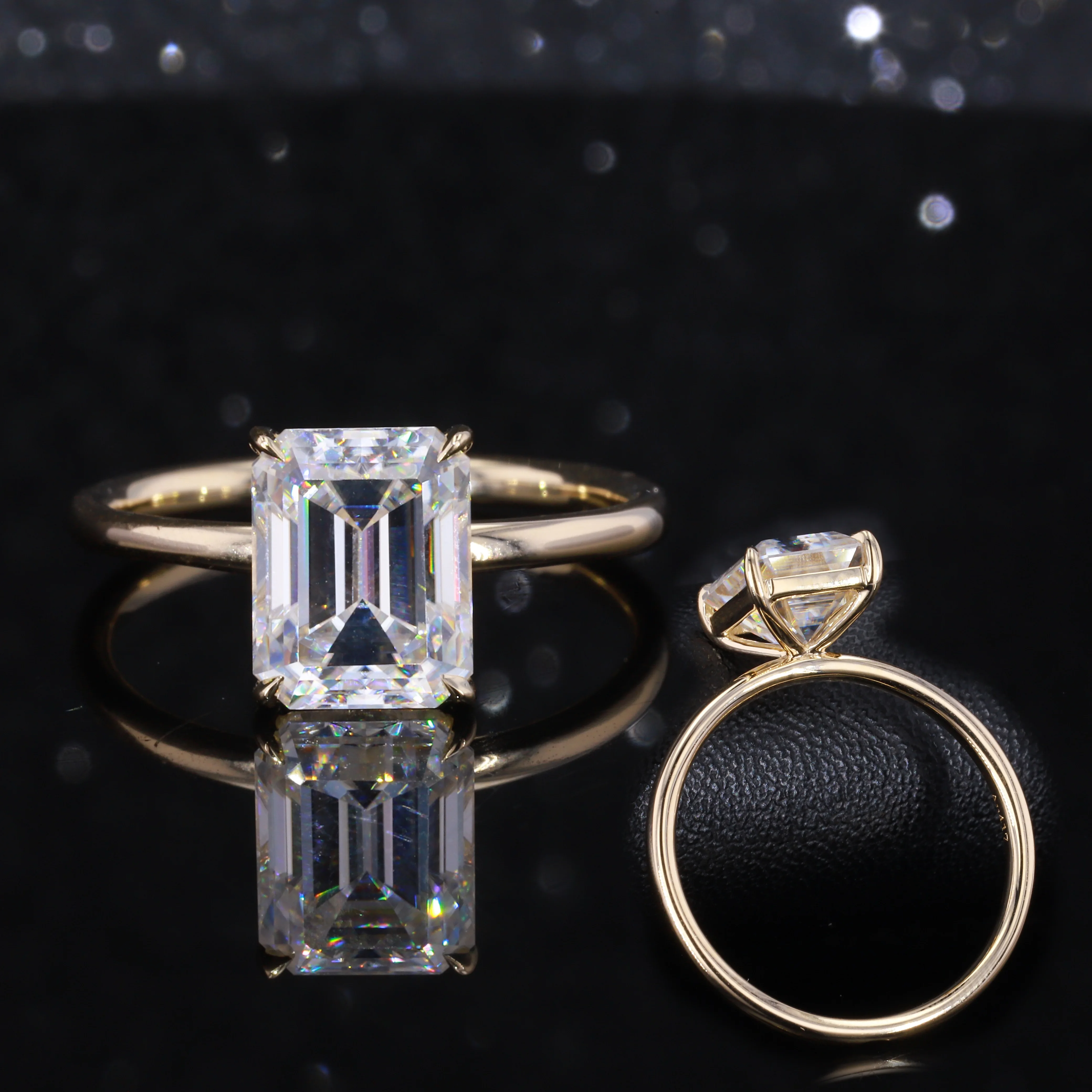 

starsgem 14k/18k gold ring four prongs design solitaire gold ring 7*9mm emerald cut moissanite ring