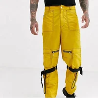

Vintage cargo mens streetwear trousers with strapping in yellow