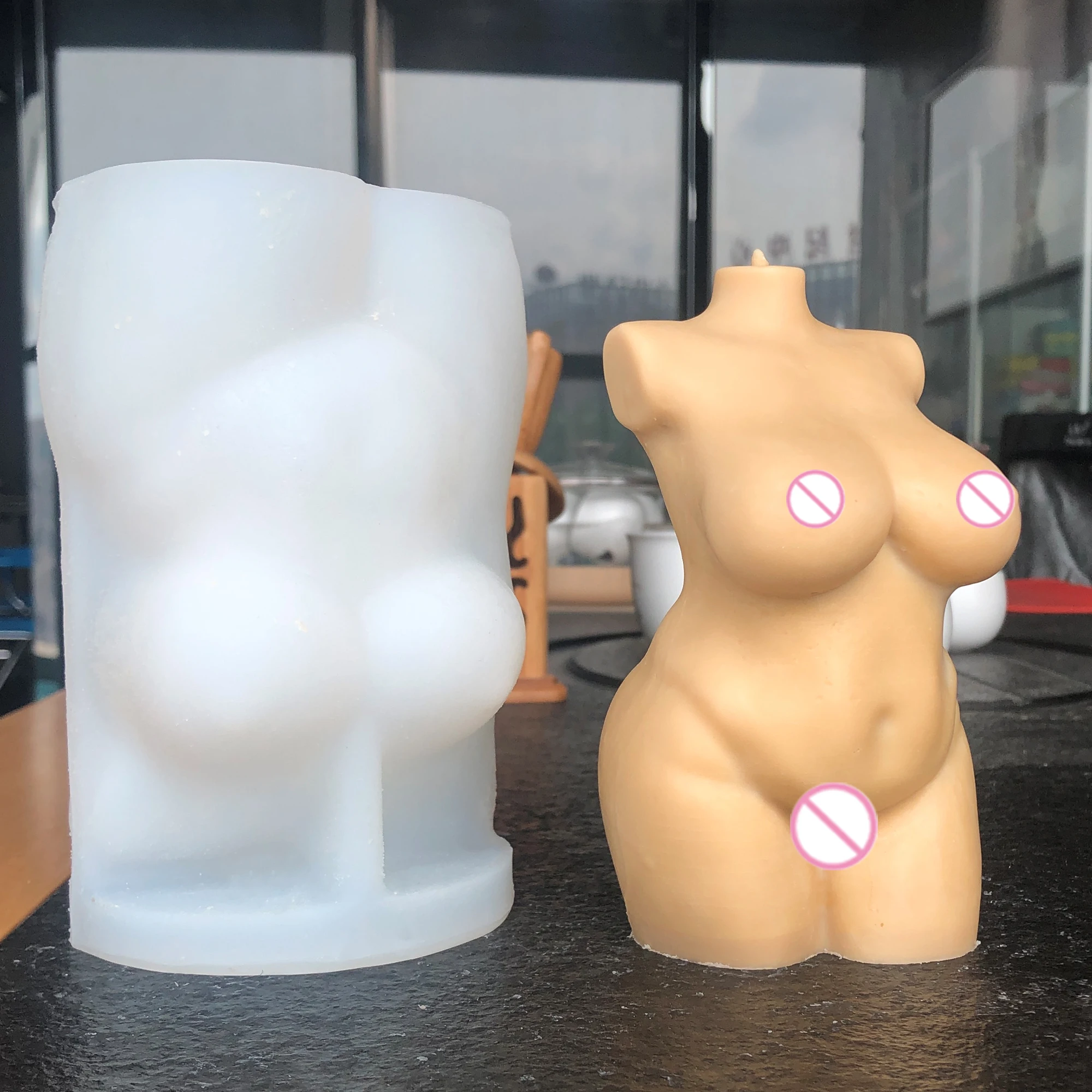 

Handmade Curvy Female Statue Naked Goddess Candle Mould Woman Torso 3D Silicone Plus Size Body Mold, White