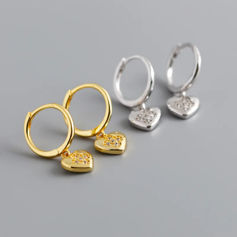 

Hot sale gold plated 925 sterling silver heart CZ pendant earrings
