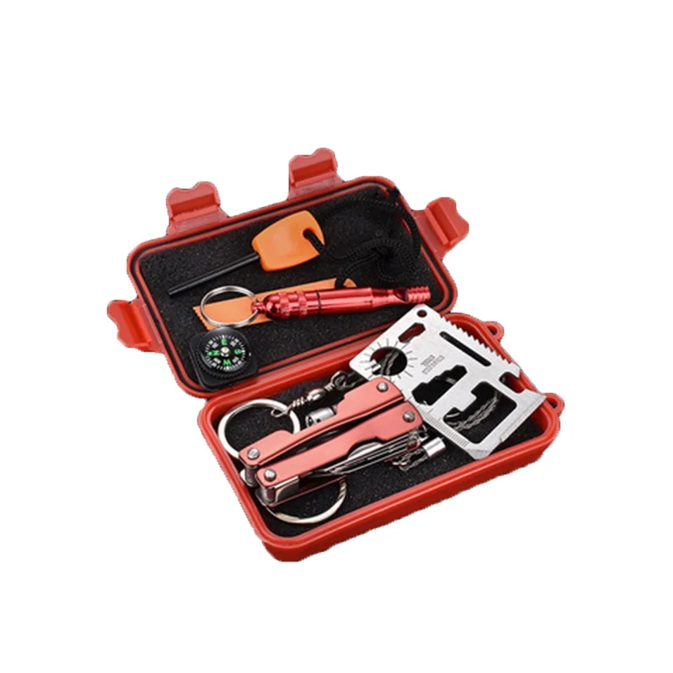 

wholesale price survival gear kits first aid survival fishing kit professional hiking survival kit for men, Red