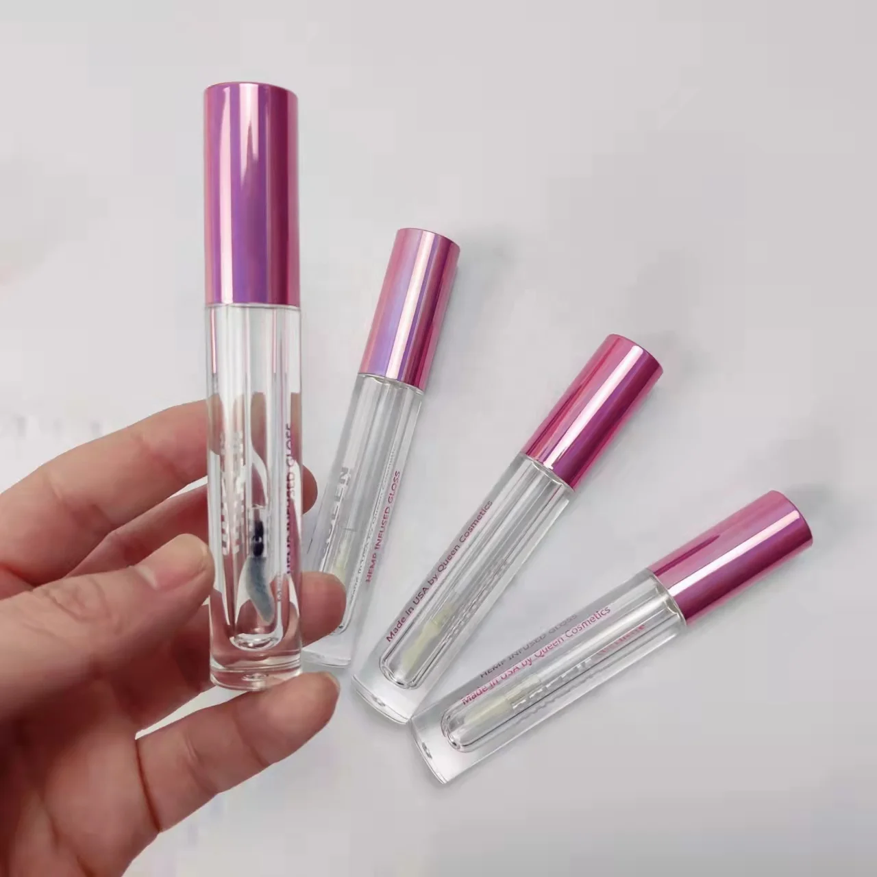 

Wholesale Empty Square Lip Gloss Wand Tubes Clear Unique Pink Lipgloss Tubes Lip Balm Packaging Container