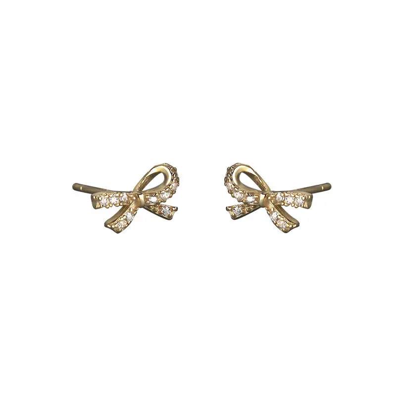 

High quality bow diamond stud earrings 925 sterling silver children cute earing gift, Picture
