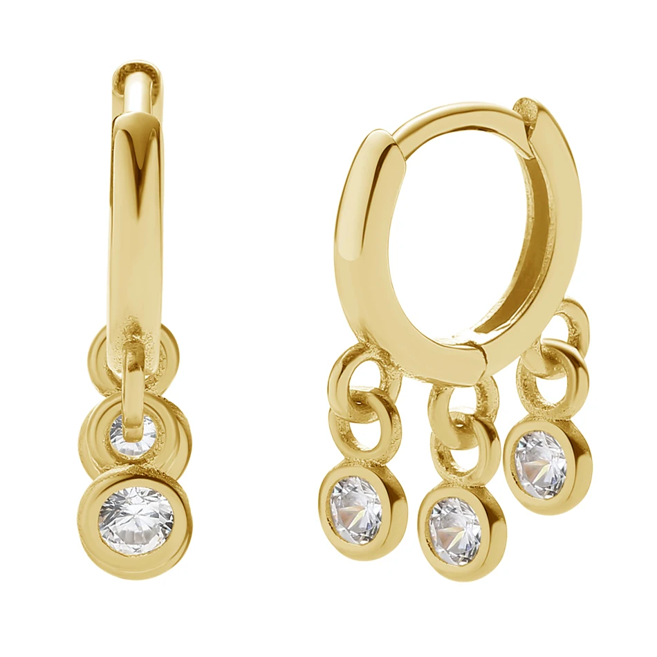 

Wholesale Brass Cubic Zircon Huggie Earrings 18K Gold Plated Shaker Bezel Huggie Earrings