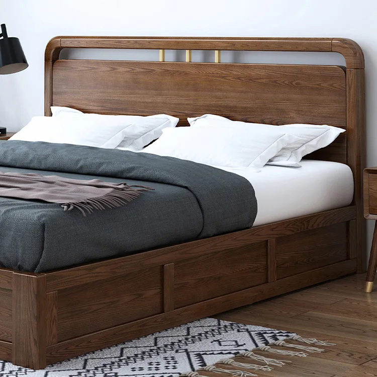 product-BoomDear Wood-Luxury storage box wooden single or double bed gold wooden Queen bed with wood-1