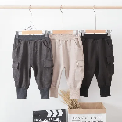 

B51540A Little boys autumn new style fashion casual pocket pants, Black/gray/beige