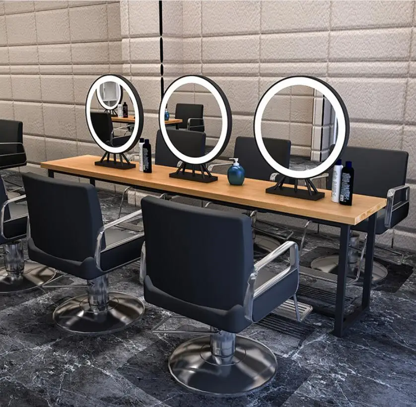 Professional hair dresser station led light cosmetic mirror