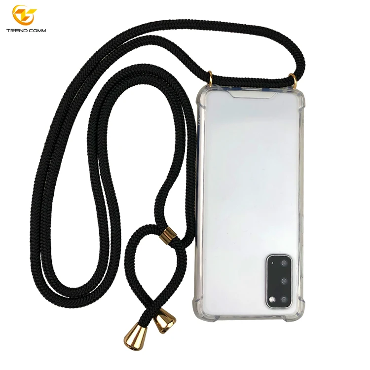 

2020 Lanyard Necklace Strap With Transparent Phone Case Cover For Samsung S20, Black, blue,pink, red, white