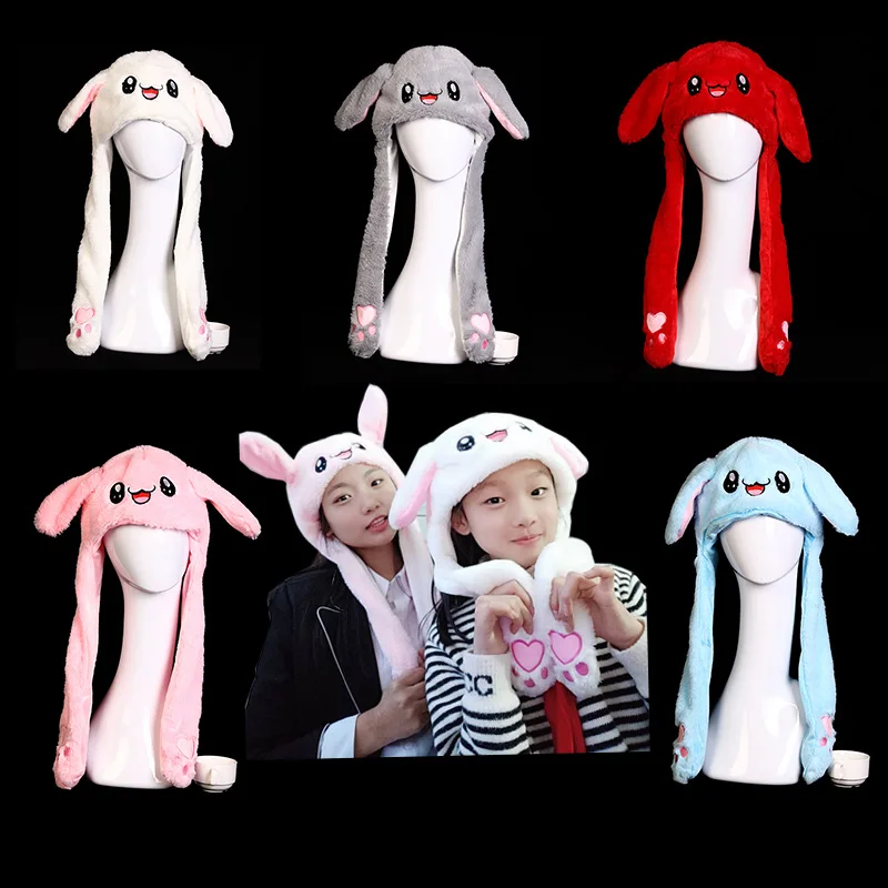 

AA164 Fuzzy Cartoon LED Winter Caps Cute Animal Women Moving Ears Rabbit Hat Funny Rabbit Plush Glowing Bunny Hats