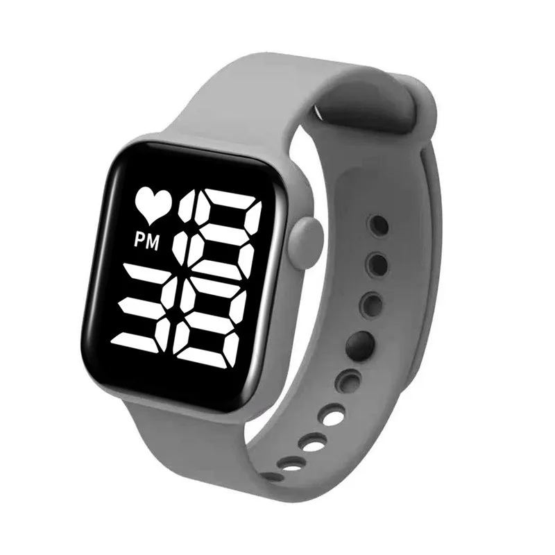 

new button waterproof large clock numbers simple square touch swimming LED electronic bracelet watch, Black white gray pink red green orange blue