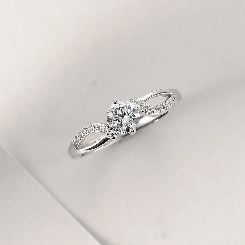 

Popular 925 Sterling Silver Jewelry Clear CZ Gemstone Wave Rings for Wedding