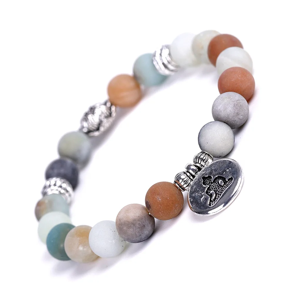 

Bestone Hight Quality Handmade Bead Yoga Charm Bracelets 8mm Semi-precious Natural Stone Chakra