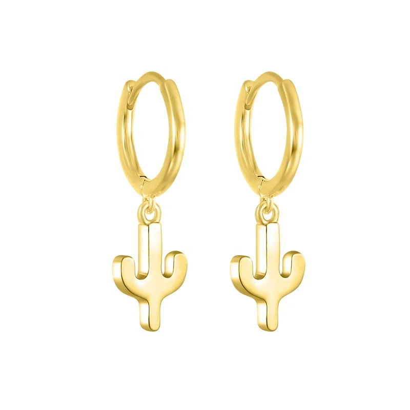 

New Trendy 925 Sterling Silver Cactus Shape Earrings Plant Daily Simple Earrings, Gold and silver