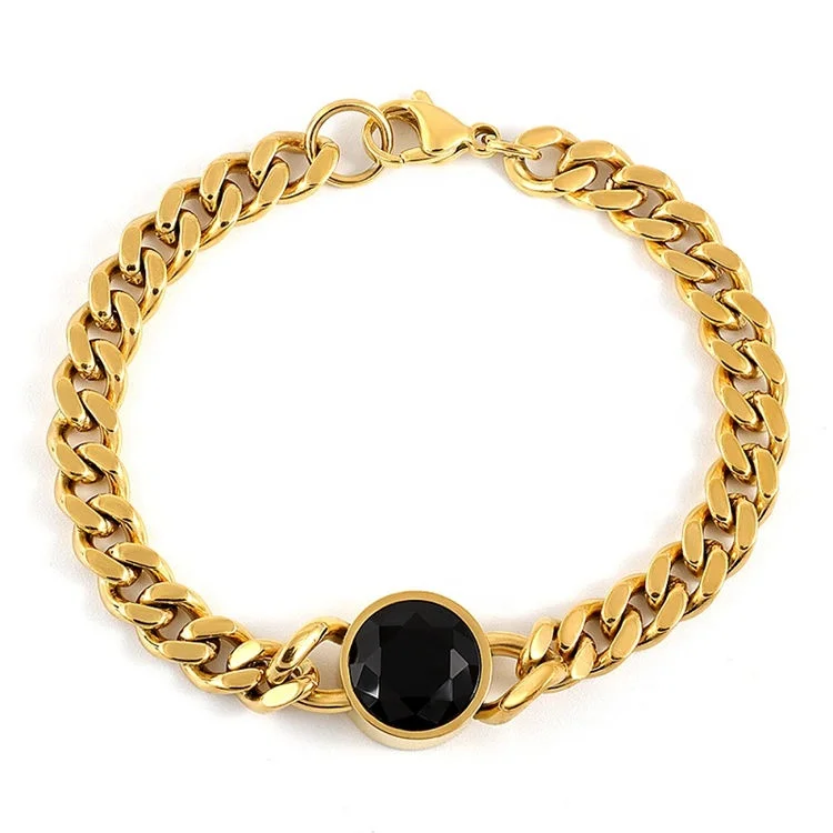 

Chunky Cuban Link Jewelry 12mm Gold Bracelet Stainless Steel Black Stone Miami Cuban Chain Bracelets for Women Men, Gold, rose gold, steel, black etc.