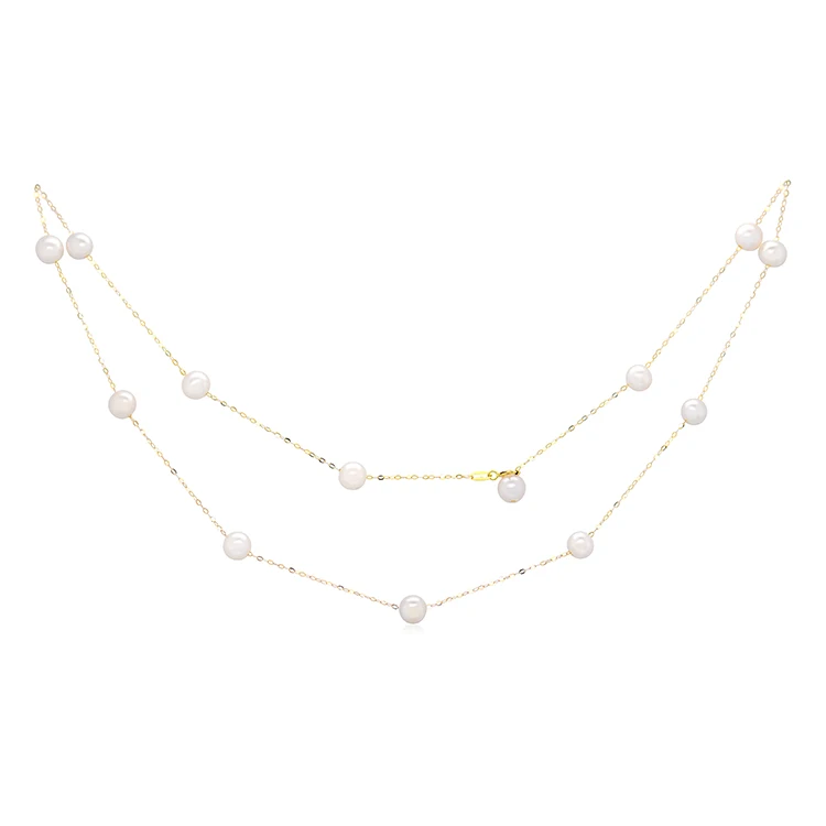 

Elegant fancy Gypsophila Style 18K Pure Yellow Gold Real Natural Freshwater Pearl Choker Necklace