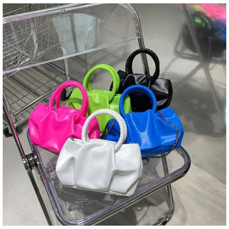 

Hot sale candy color woven protable fold cloud bag mini women shoulder handbags crossbody ladies luxury hand bags, 7colors